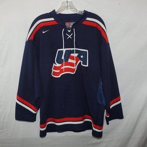 Nike USA Star Logo Embroidered Red White Blue Ice Hockey Jersey L